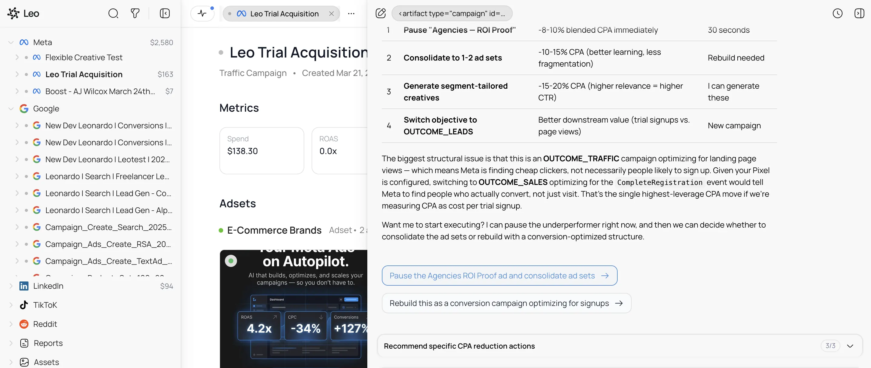 Leo proposing optimization actions